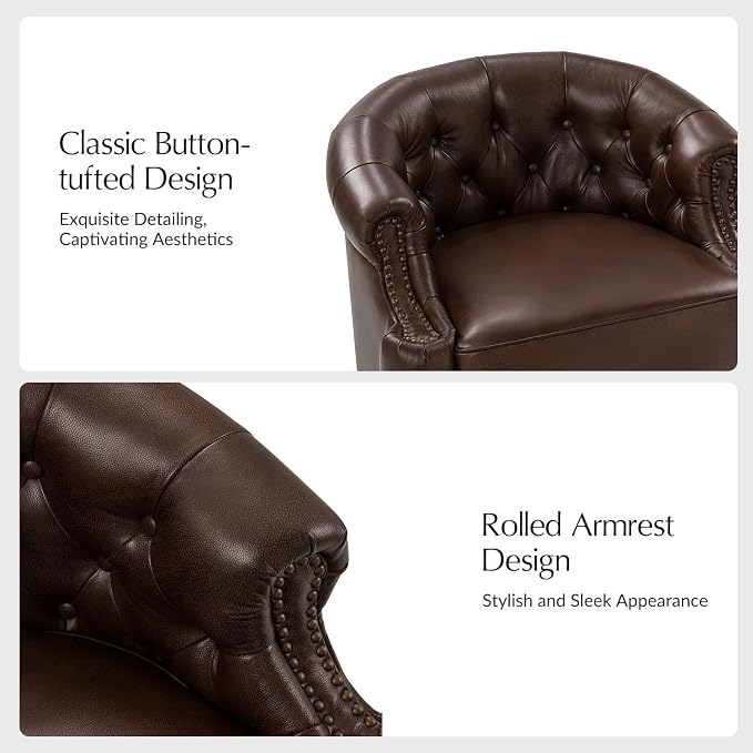 Regent™ Genuine Leather Swivel Barrel Chair