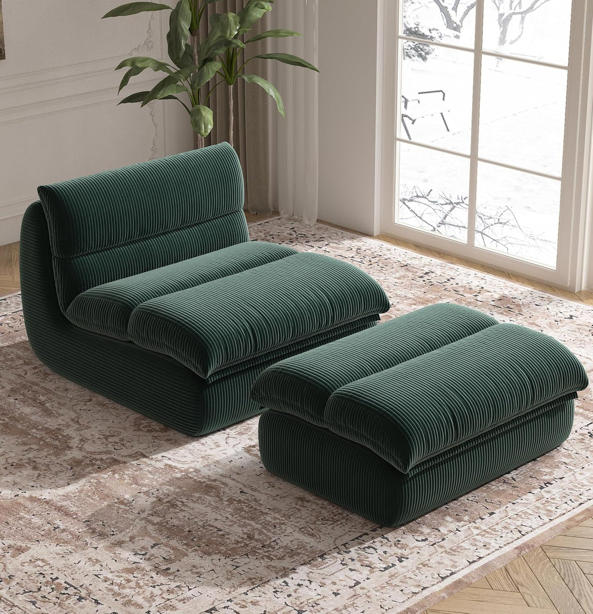 Modern Corduroy Lounge Chair with Ottoman