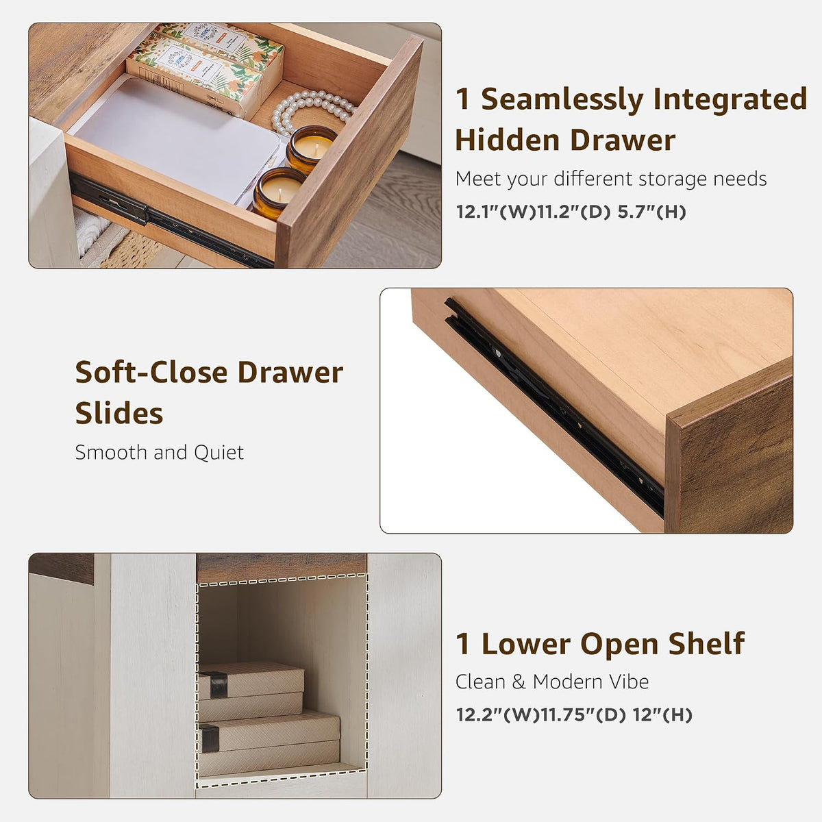Modern Farmhouse Nightstand with Charging Station