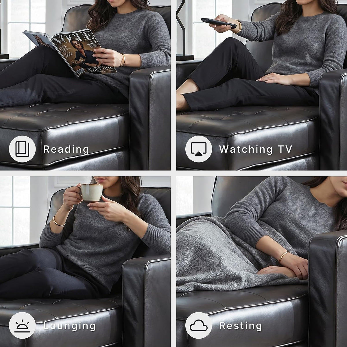 Modern Luxe Black Leather Chaise Lounge