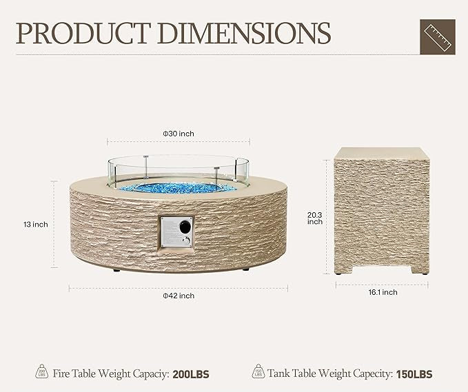 Sandstone Halo Fire Pit Table Set