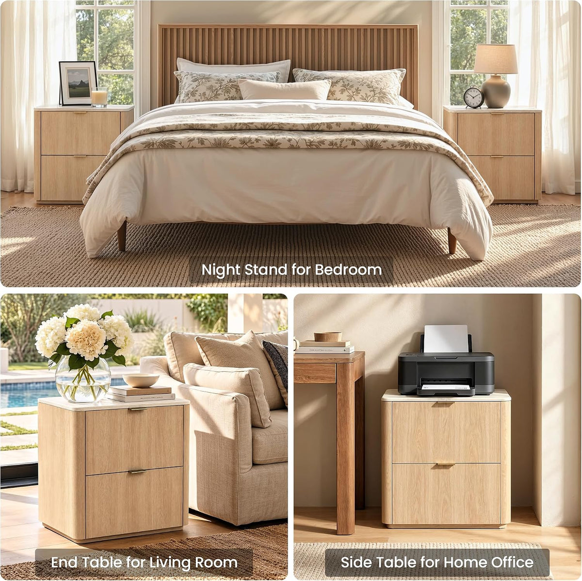 Modern Faux Travertine Nightstand Set