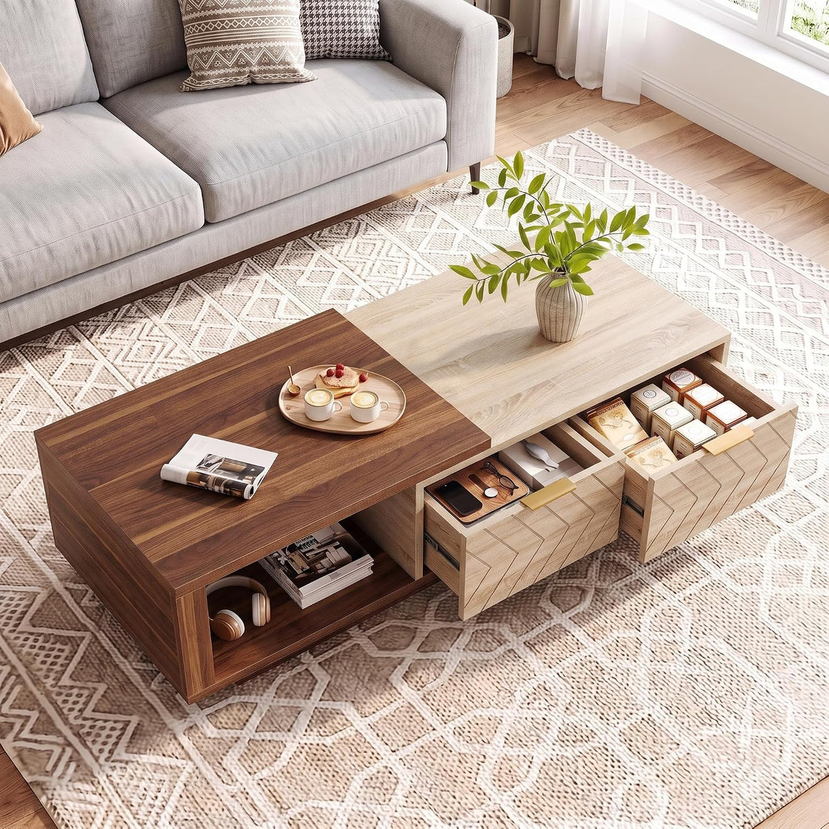 Expandable Storage Coffee Table with Sliding Top