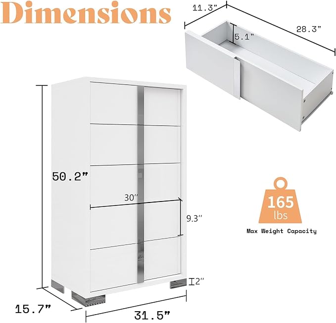 Modern High Gloss Dresser with Chrome Mirror Handles