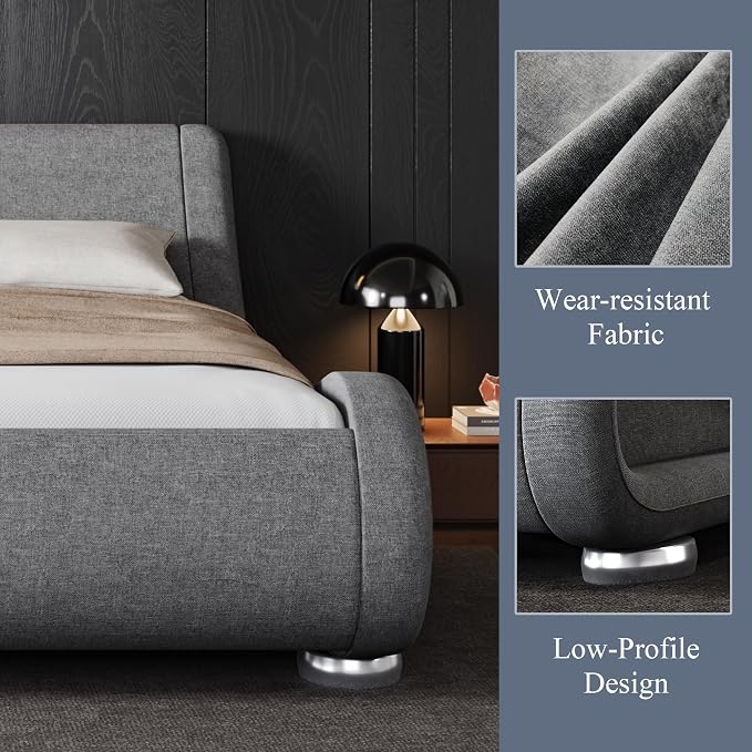 Modern Sleigh Upholstered Platform Bed