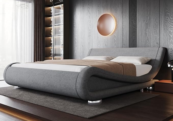 Modern Sleigh Upholstered Platform Bed