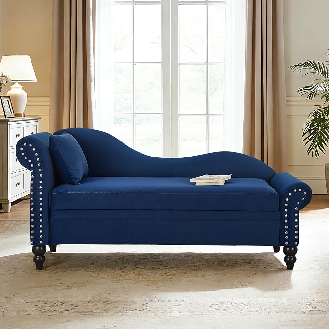 Modern Velvet Storage Chaise Lounge