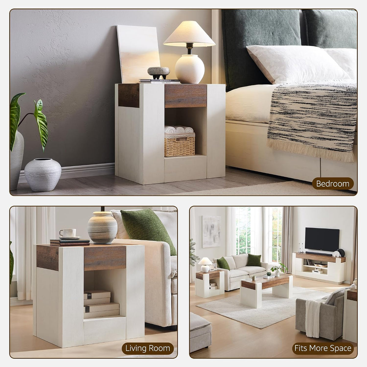Modern Farmhouse Nightstand with Charging Station