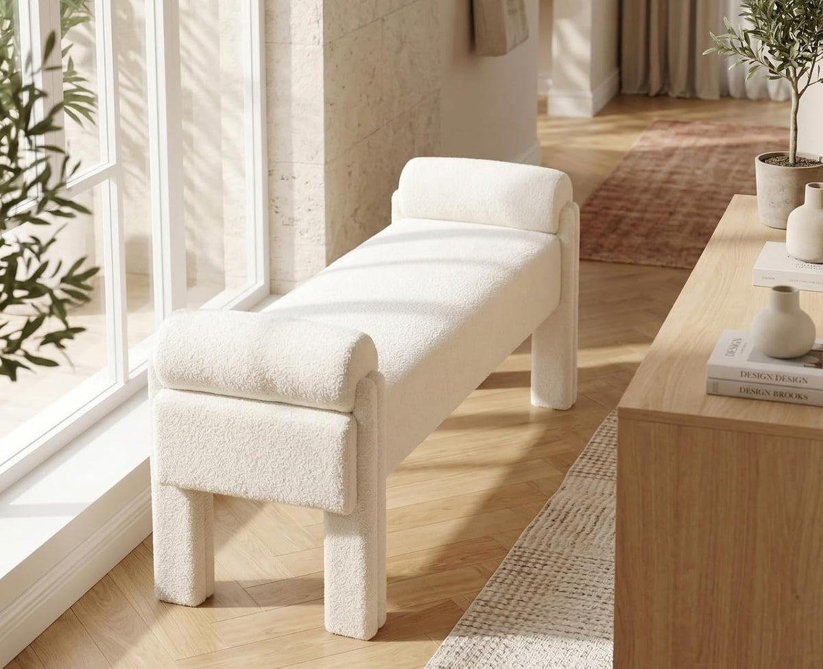 Modern Cylindrical Upholstered Linen Bench