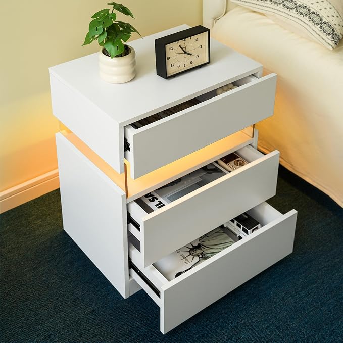 Modern LED 3-Drawer Nightstand