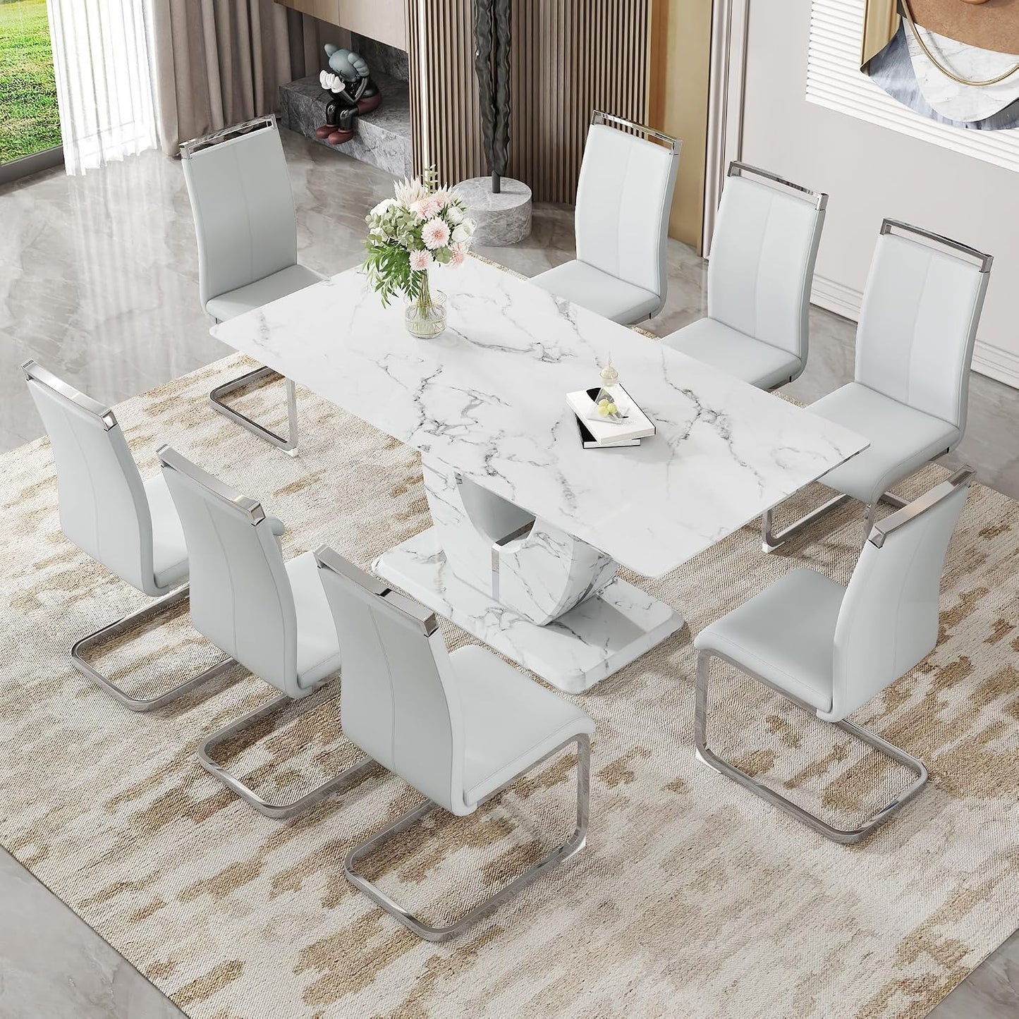 LuxeMarble Glass Dining Table