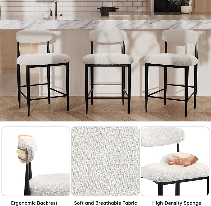 Modern Bouclé Counter Stool Set