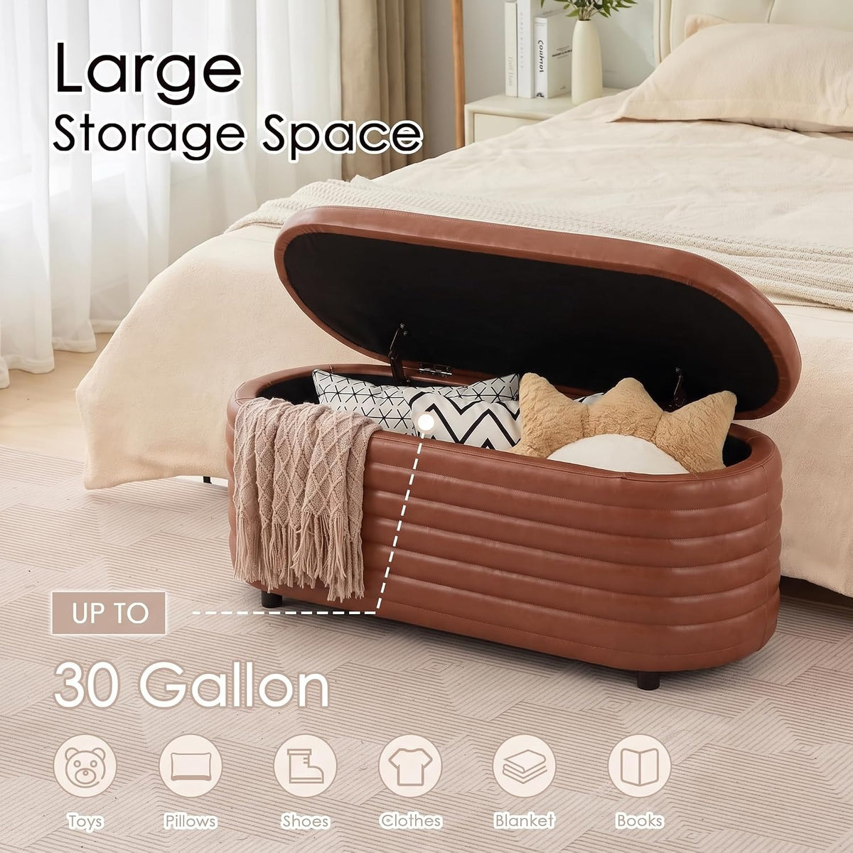 Modern Leather Storage Ottoman Bench