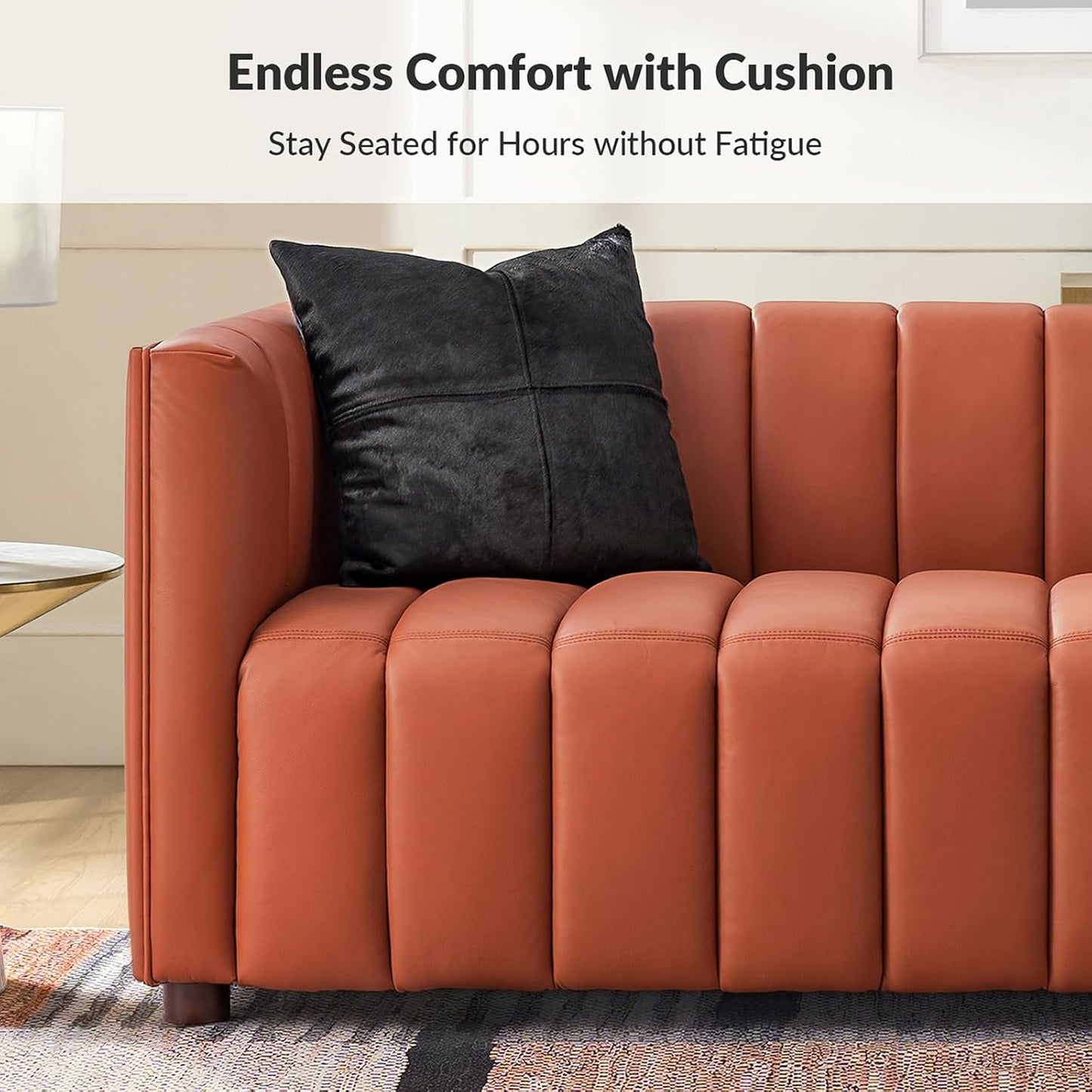 Luxe Channel Tufted Genuine Leather Sofa
