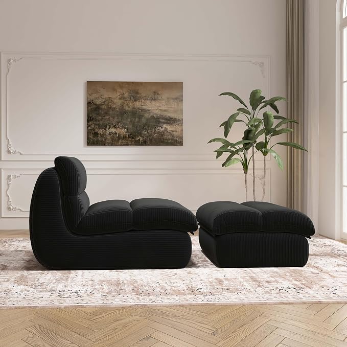 Modern Corduroy Lounge Chair with Ottoman