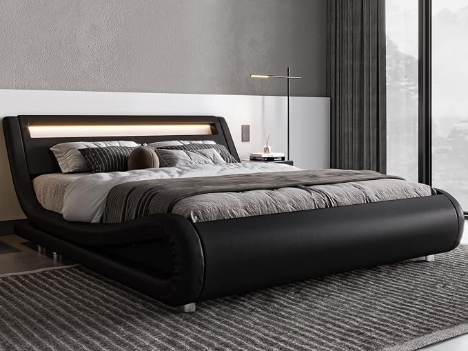 Modern LED Storage Bed Frame with Adjustable Headboard