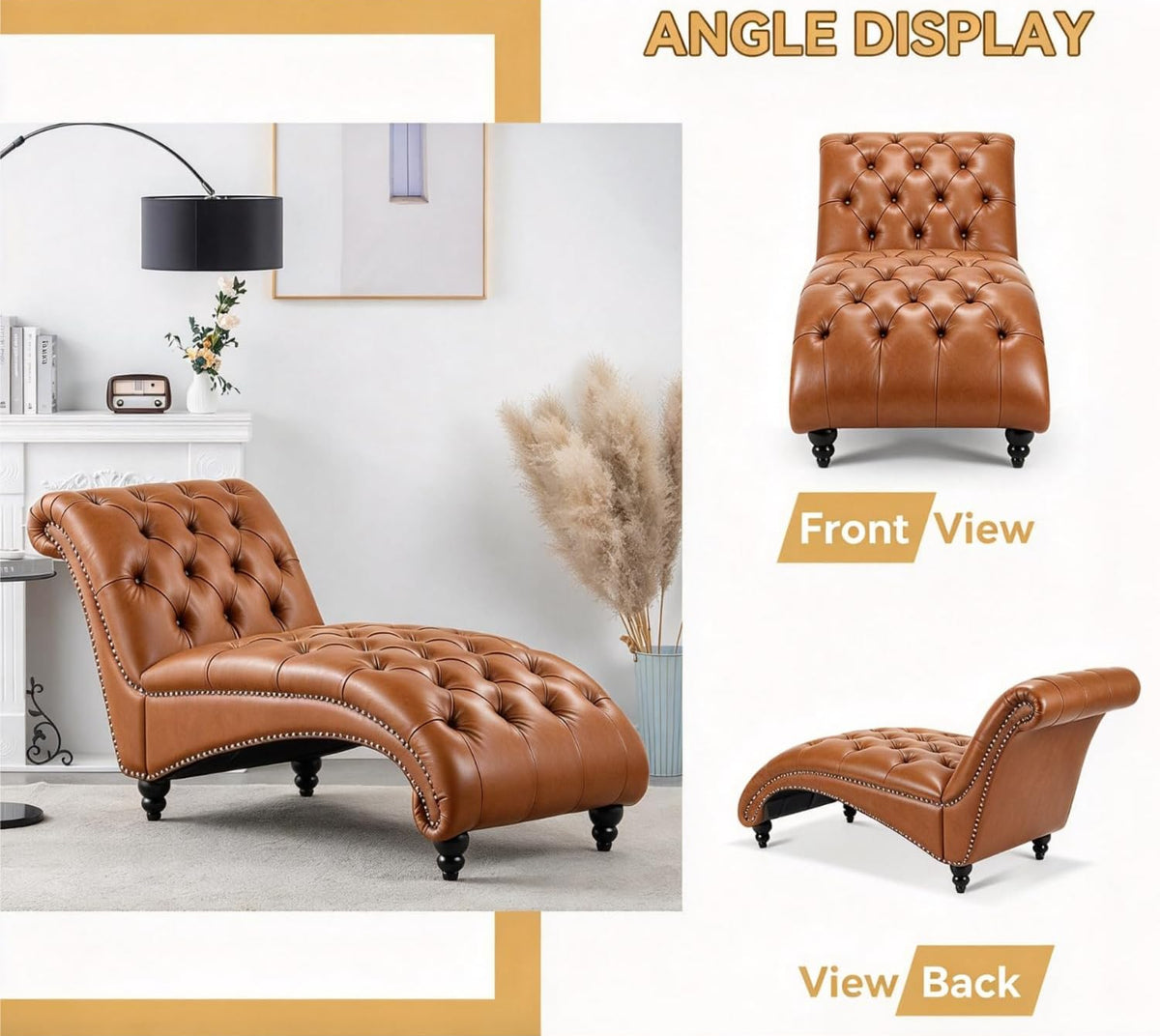 Modern Chesterfield PU Leather Chaise Lounge