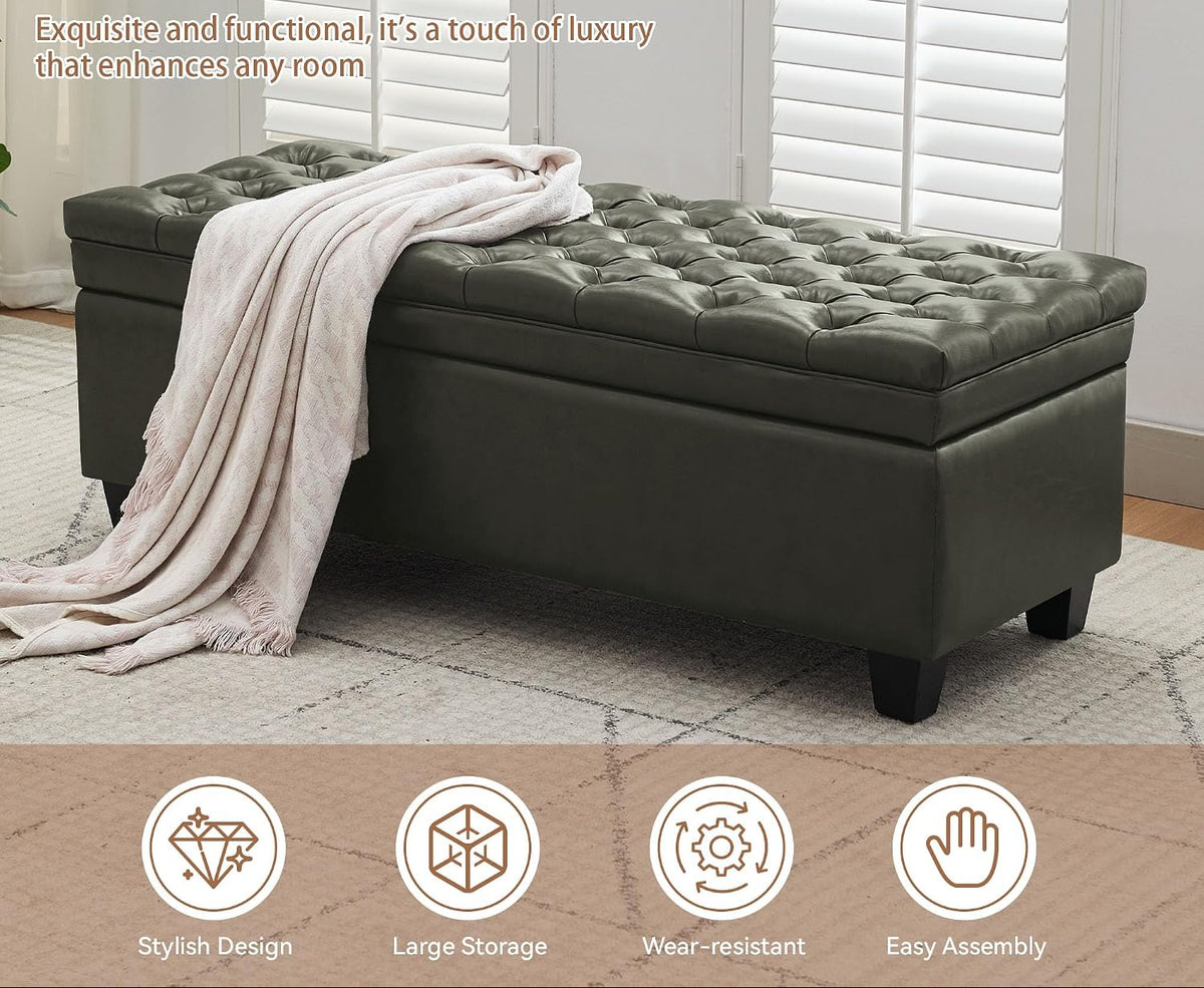 Modern Tufted Faux Leather Storage Bench