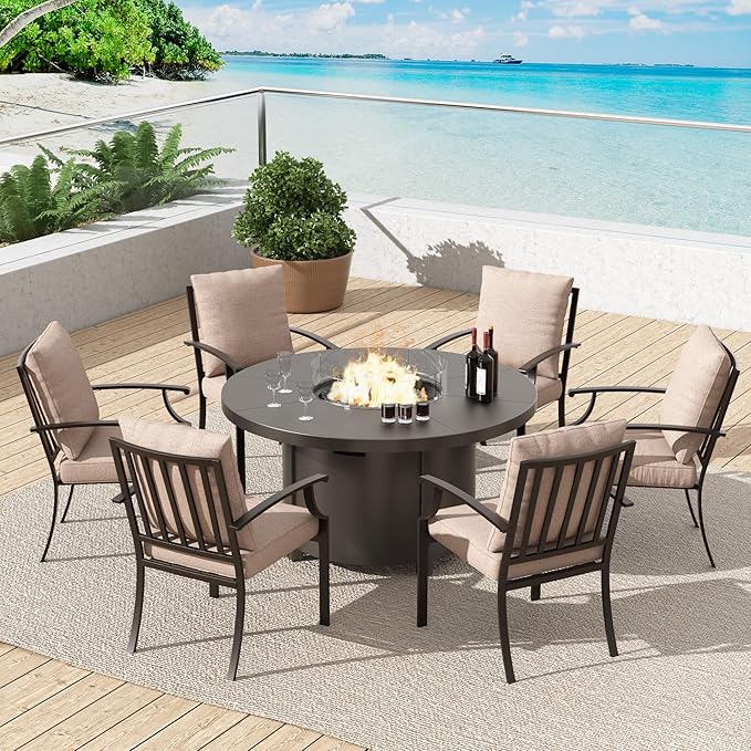 EmberGlow Patio Dining Set with Fire Pit Table