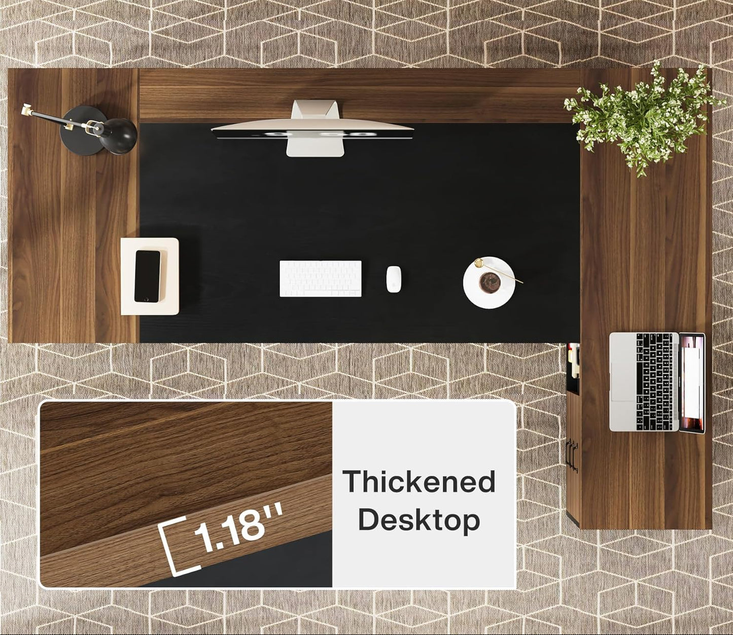 Grandview Executive L-Shaped Desk with File Storage