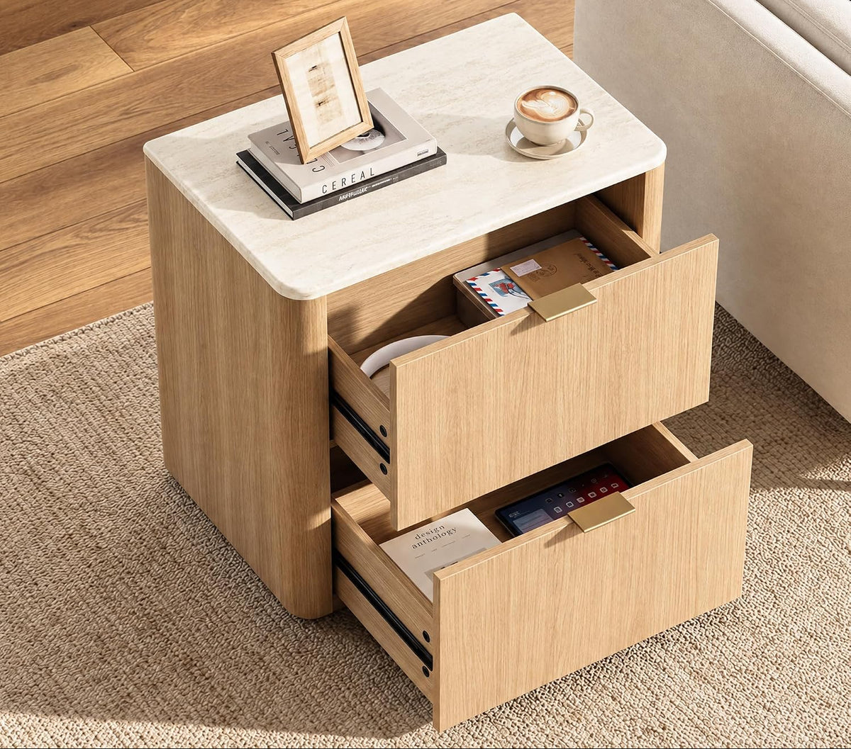 Modern Faux Travertine Nightstand Set