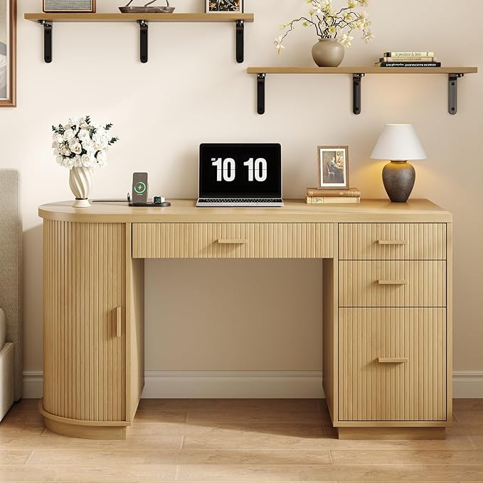 Monarch Fluted Executive Storage Desk with Charging Station