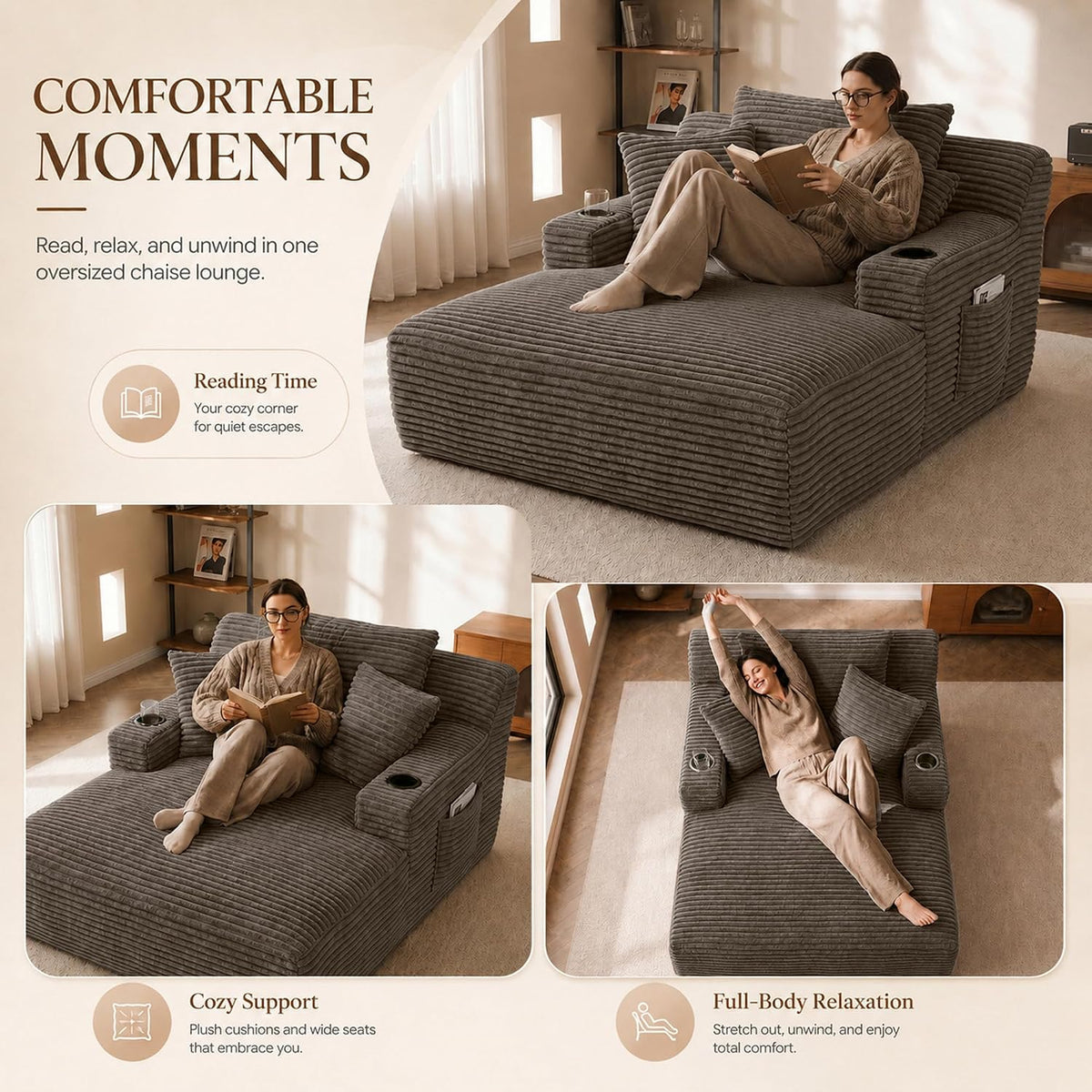Modern Oversized Corduroy Cloud Chaise Lounge