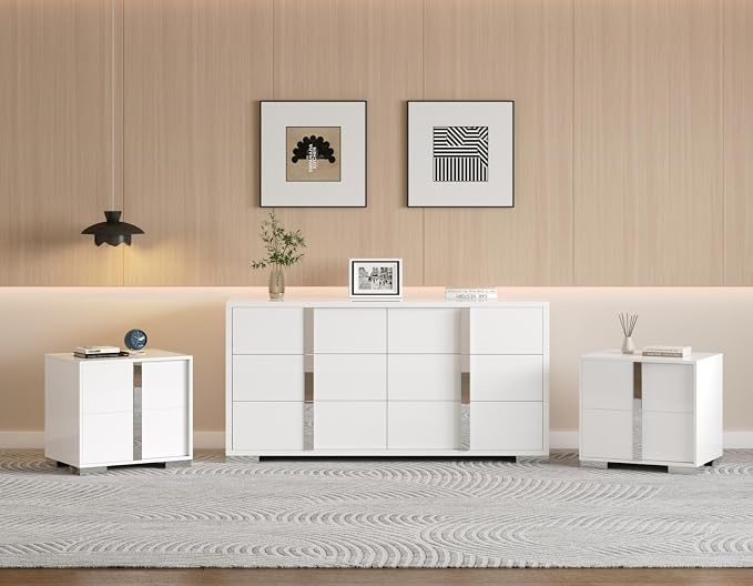 Modern High Gloss Dresser with Chrome Mirror Handles