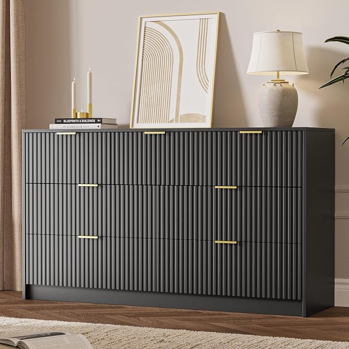 Minimalist Wood Dresser with Fluted Drawers