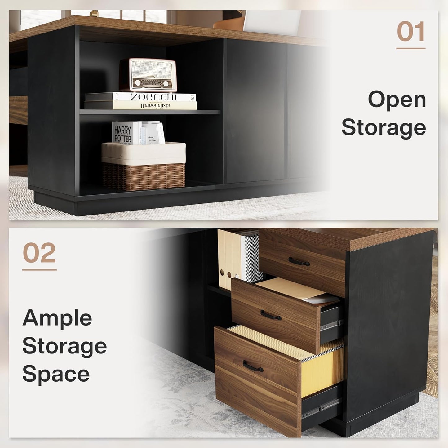 Grandview Executive L-Shaped Desk with File Storage