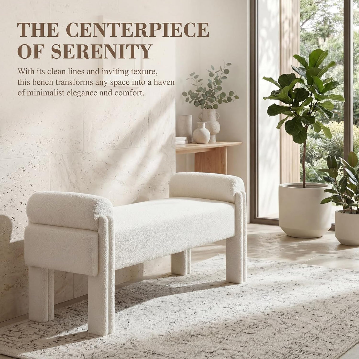 Modern Cylindrical Upholstered Linen Bench