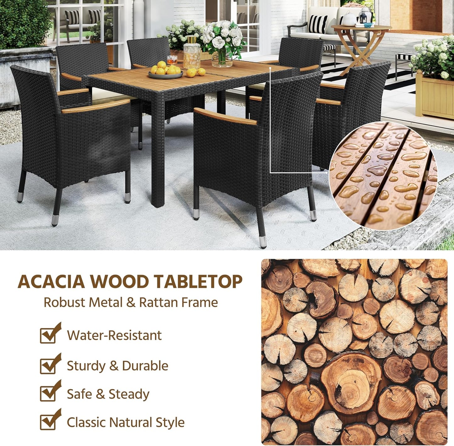 Coastal Haven 7-Piece Acacia Wood Patio Dining Set