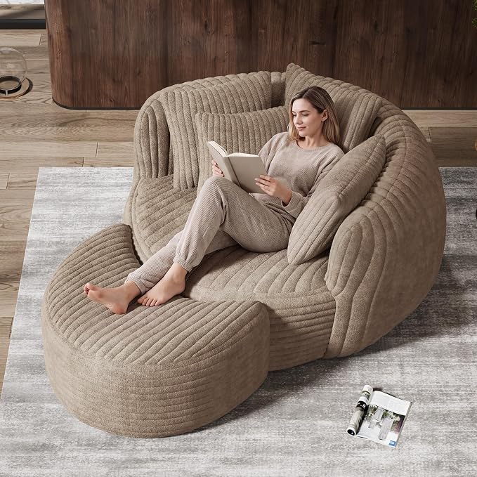 Modern Corduroy Oversized Lounge Chair with Ottoman