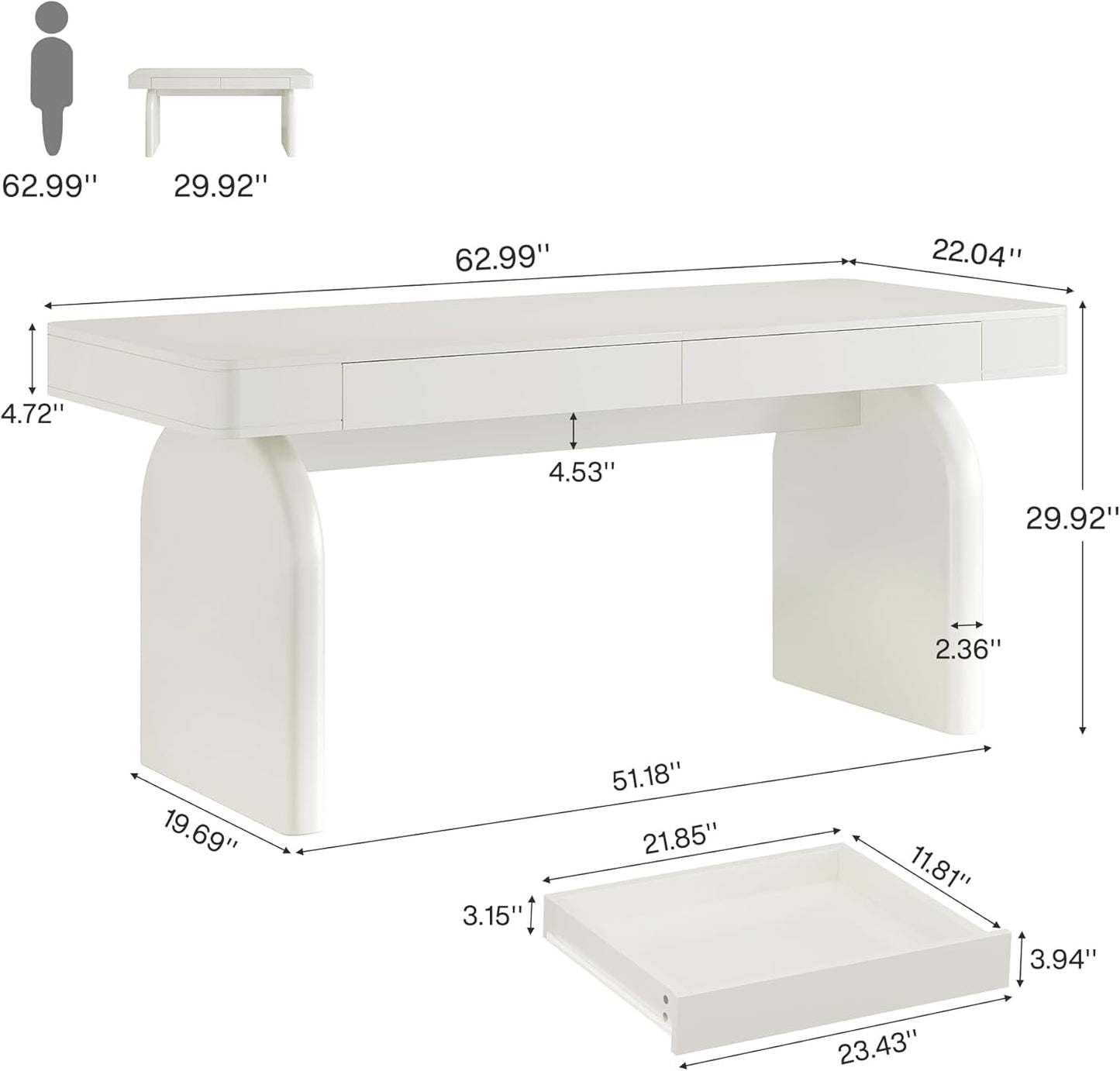 Luna Luxe Executive Desk with Storage Drawers