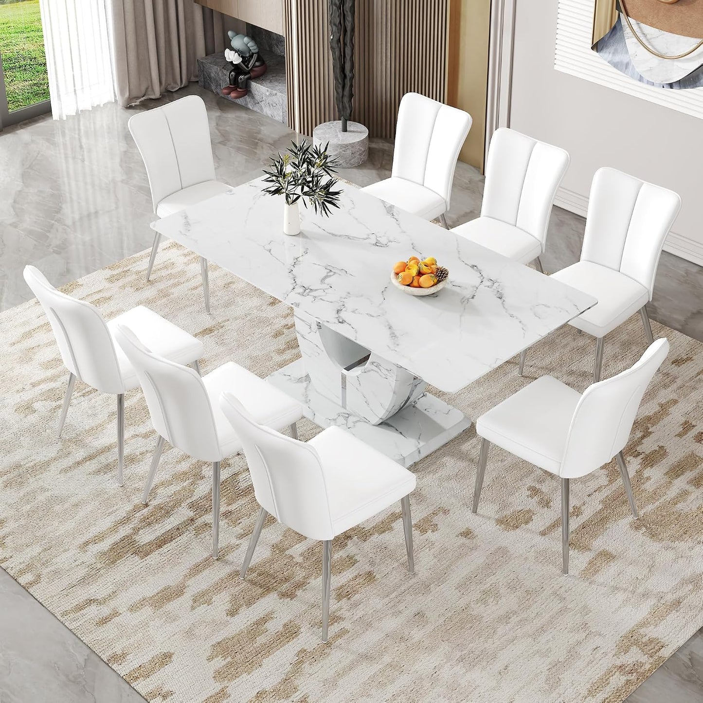 LuxeMarble Glass Dining Table