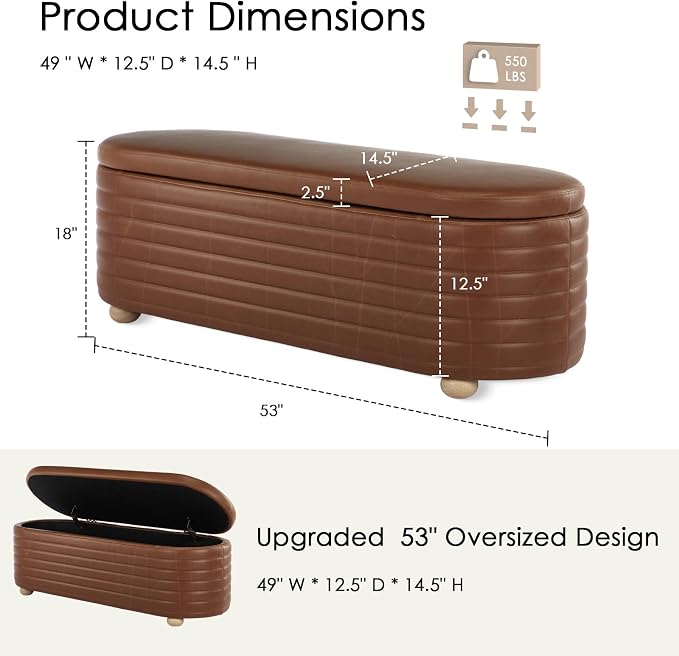 Modern Leather Storage Ottoman Bench