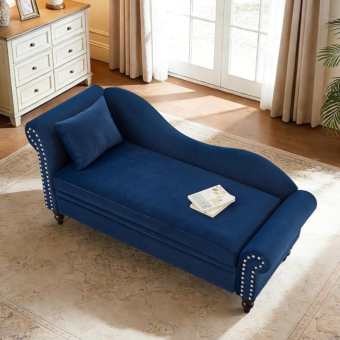 Modern Velvet Storage Chaise Lounge