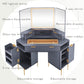 Modern Fluted Corner Vanity Desk with LED Tri-Fold Mirror