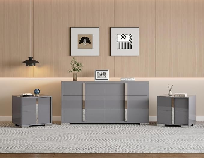 Modern High Gloss Dresser with Chrome Mirror Handles