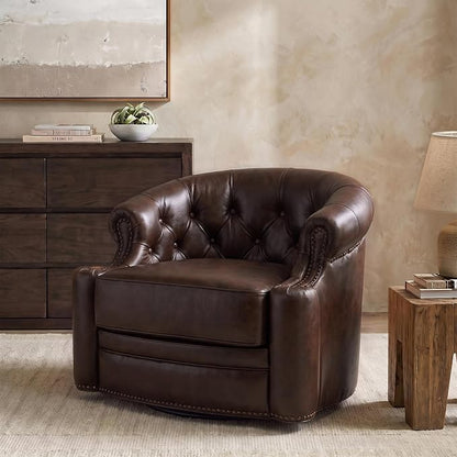 Regent™ Genuine Leather Swivel Barrel Chair