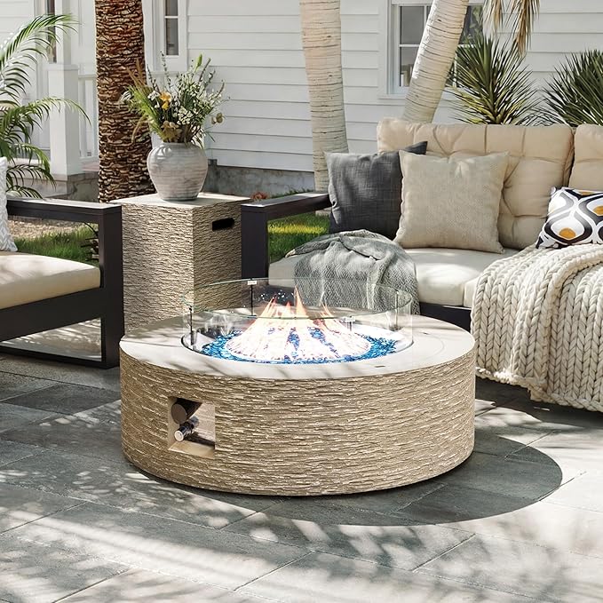 Sandstone Halo Fire Pit Table Set