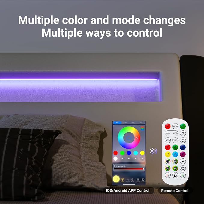 Modern LED Storage Bed Frame with Adjustable Headboard