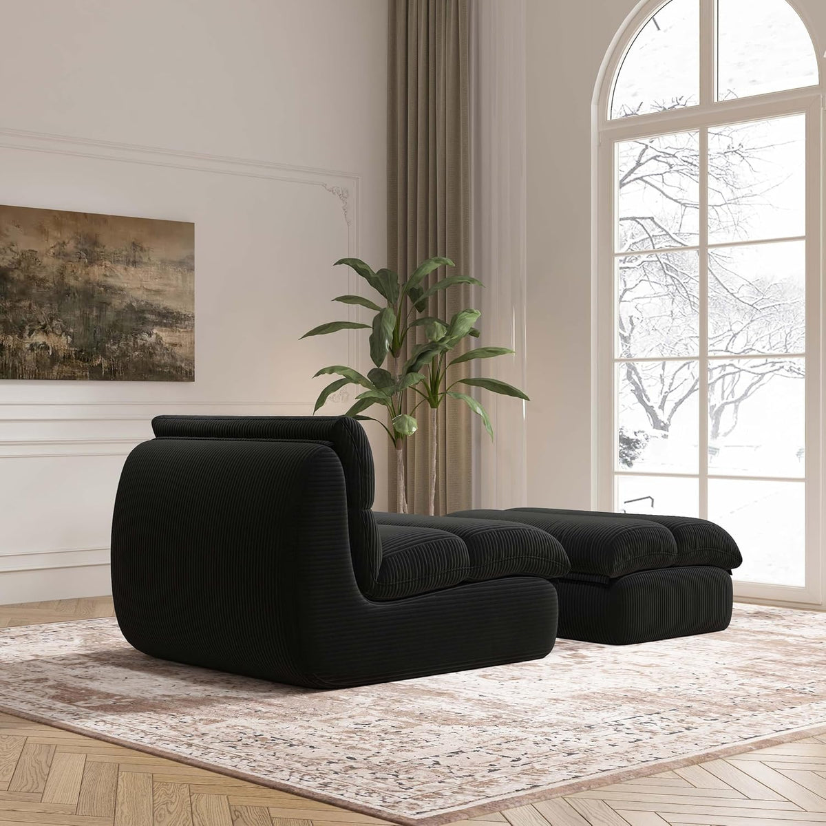 Modern Corduroy Lounge Chair with Ottoman