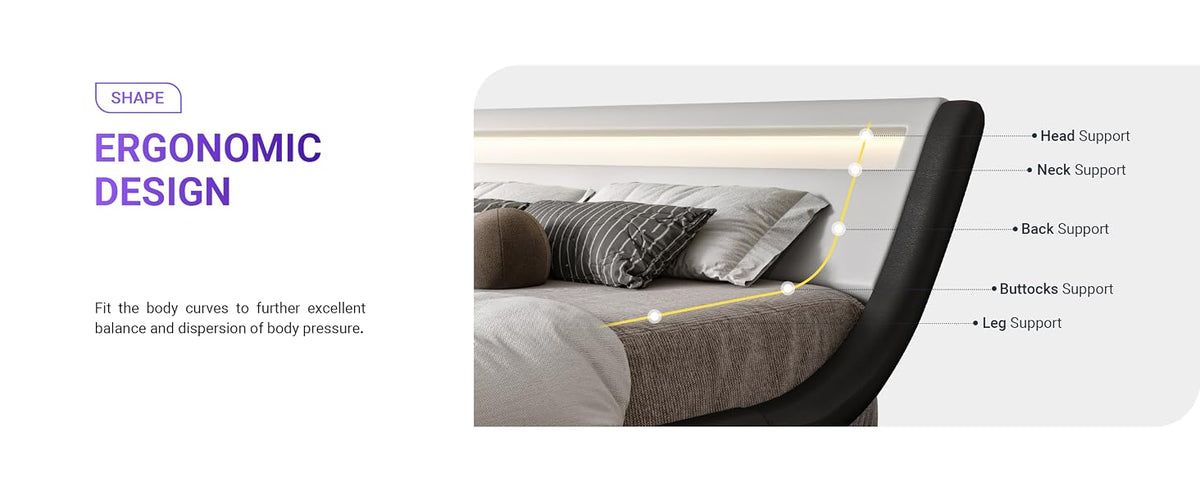 Modern LED Storage Bed Frame with Adjustable Headboard