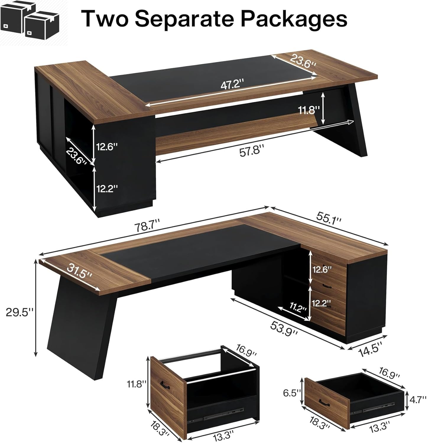 Grandview Executive L-Shaped Desk with File Storage