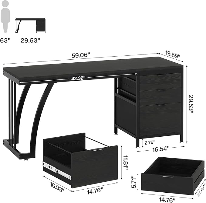 Prestige Computer Desk with Reversible File Cabinet