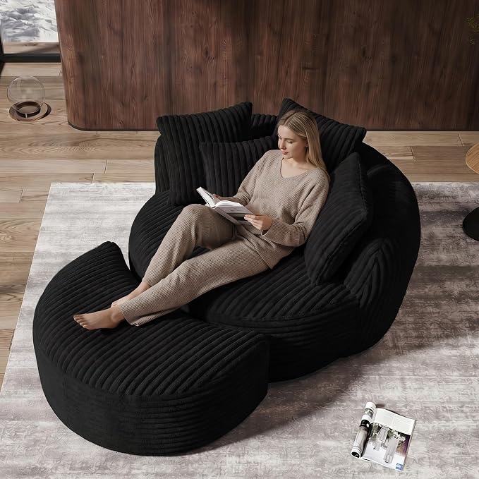 Modern Corduroy Oversized Lounge Chair with Ottoman