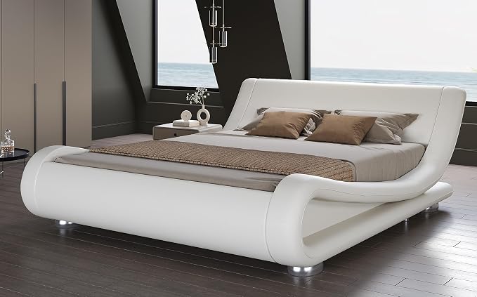 Modern Sleigh Upholstered Platform Bed
