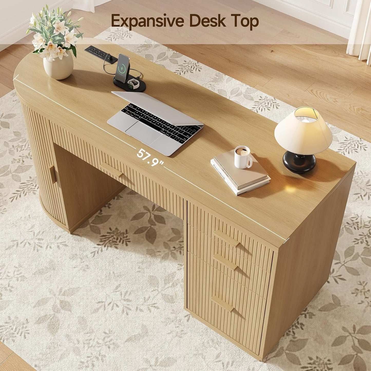 Monarch Fluted Executive Storage Desk with Charging Station