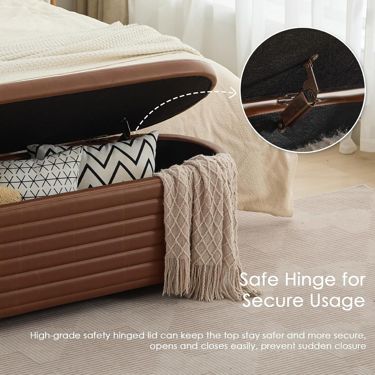 Modern Leather Storage Ottoman Bench